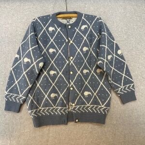 Vintage Small Colonial Concepts New Zealand Cardigan Kiwi Blue Lambsool Angora